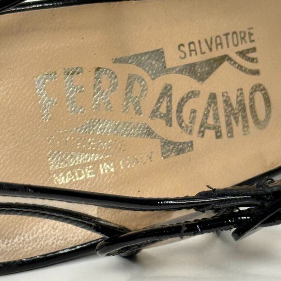 Salvatore Ferragamo Womens Sz 7 4A Black Patent Leather Slingback Clear Strap - Picture 9 of 16